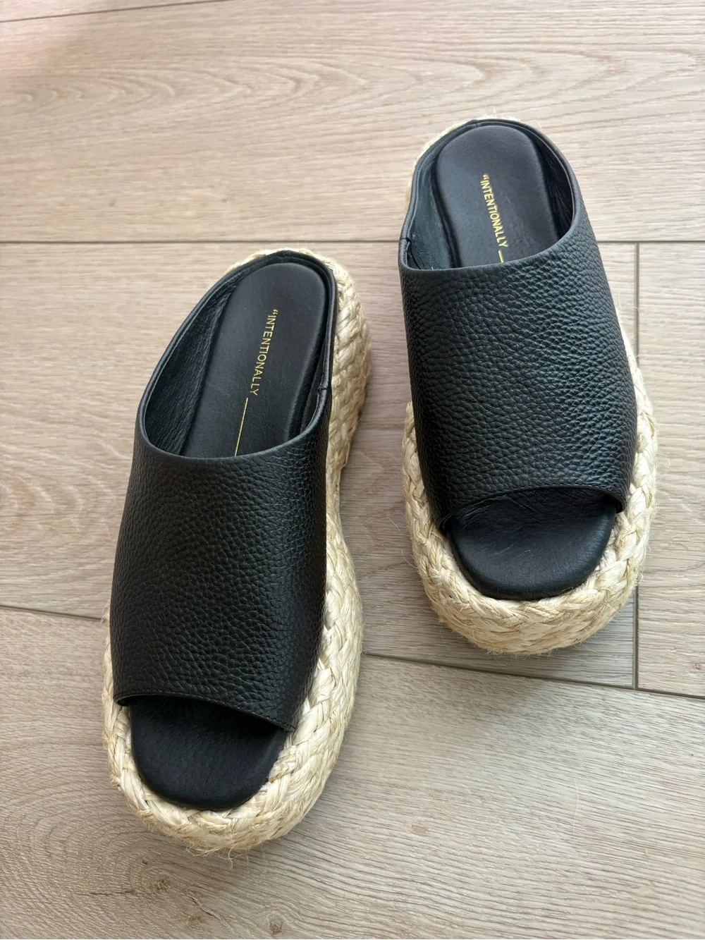 INTENTIONALLY BLANK Black Leather Platform Espadrille Mule